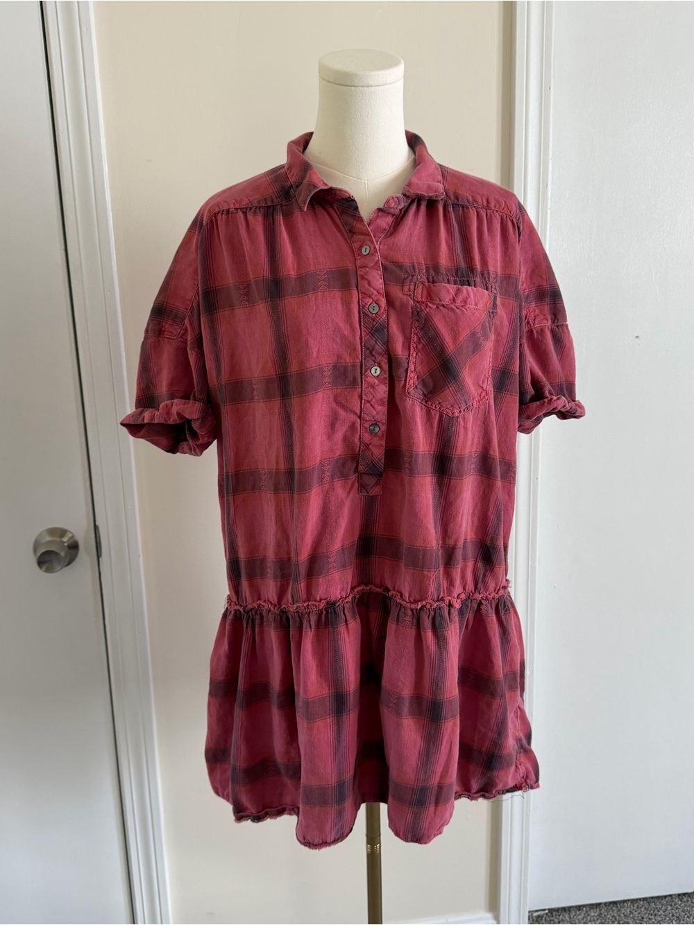 Sundance Plaid Tunic Shirt Dress - Coastal Cowgirl Tiered Blouse Size Large